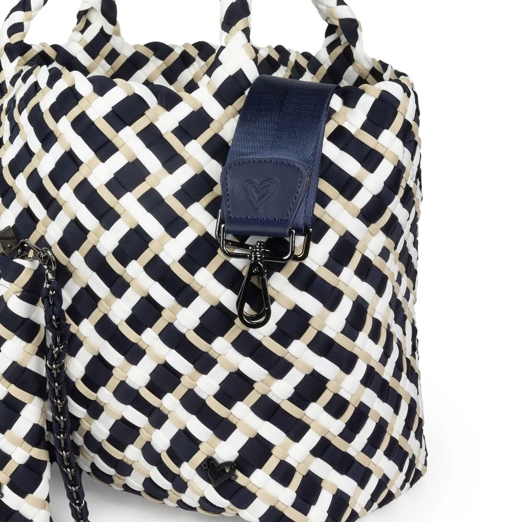 London Large Woven Tote - Tri Mix Navy, Tan & White