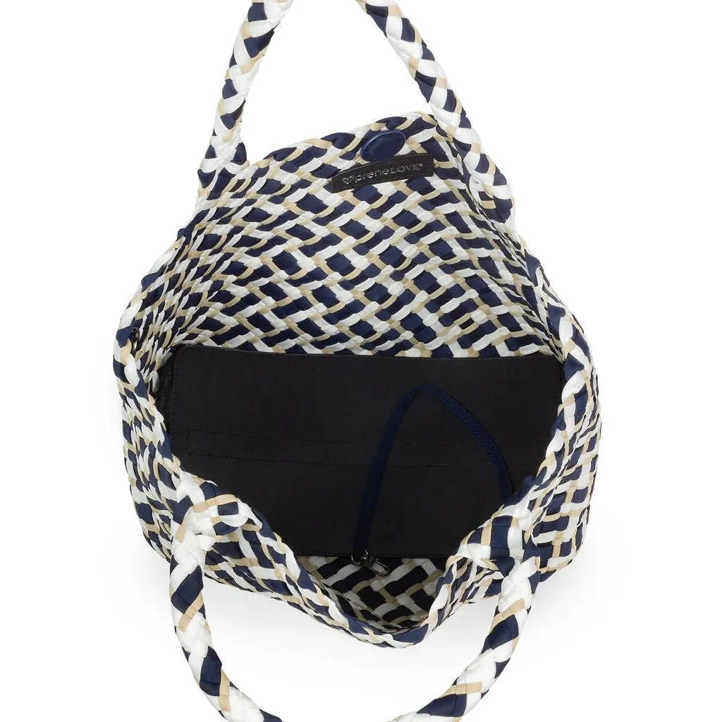 London Large Woven Tote - Tri Mix Navy, Tan & White