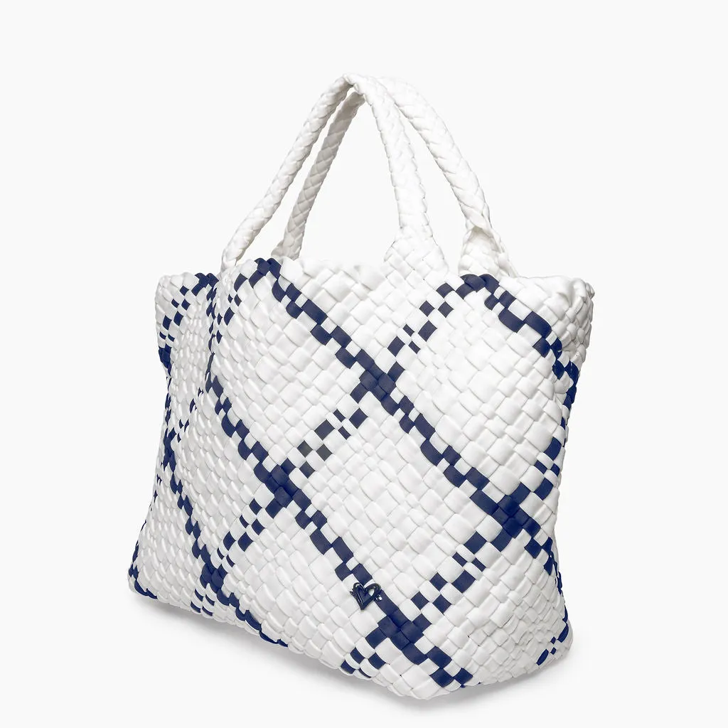 London Large Woven Tote - White & Navy