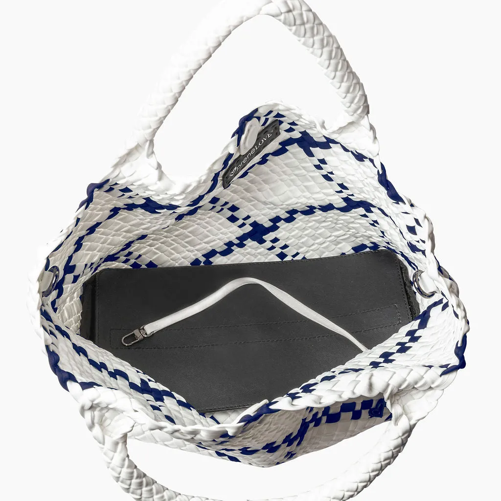 London Large Woven Tote - White & Navy