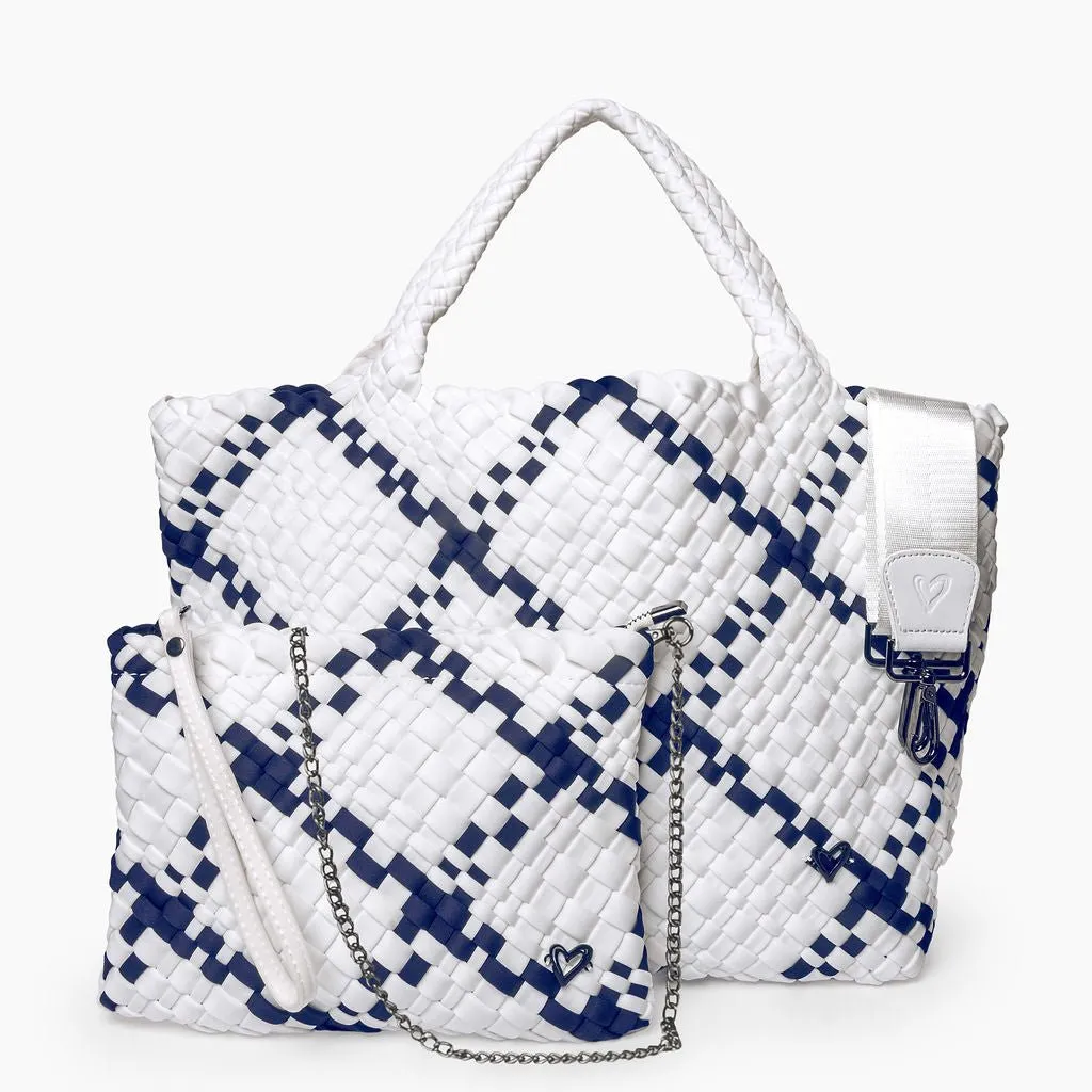 London Large Woven Tote - White & Navy