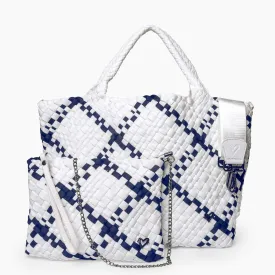 London Large Woven Tote - White & Navy