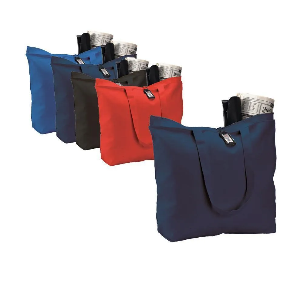 LONG HANDLES HEAVY ZIPPERED CANVAS TOTE BAG