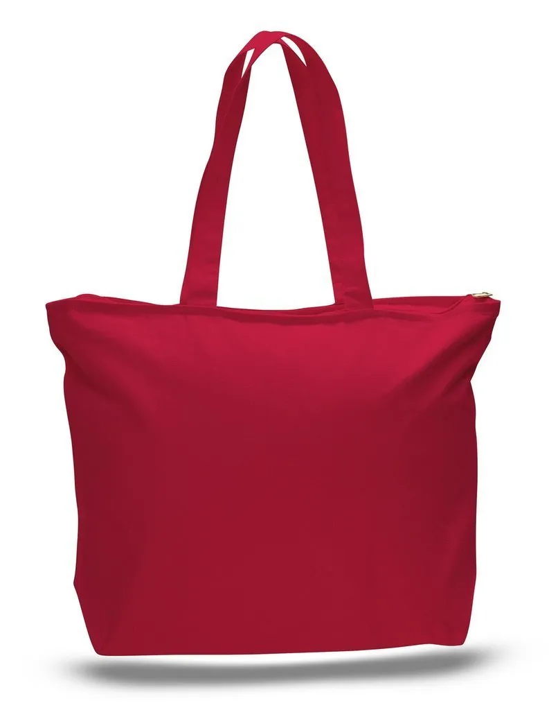 LONG HANDLES HEAVY ZIPPERED CANVAS TOTE BAG