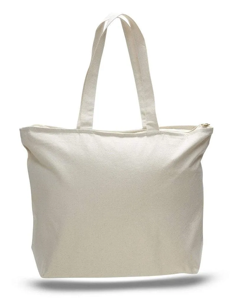 LONG HANDLES HEAVY ZIPPERED CANVAS TOTE BAG