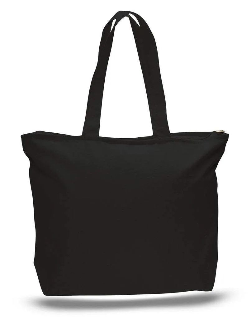 LONG HANDLES HEAVY ZIPPERED CANVAS TOTE BAG