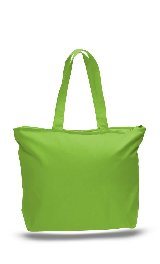 LONG HANDLES HEAVY ZIPPERED CANVAS TOTE BAG