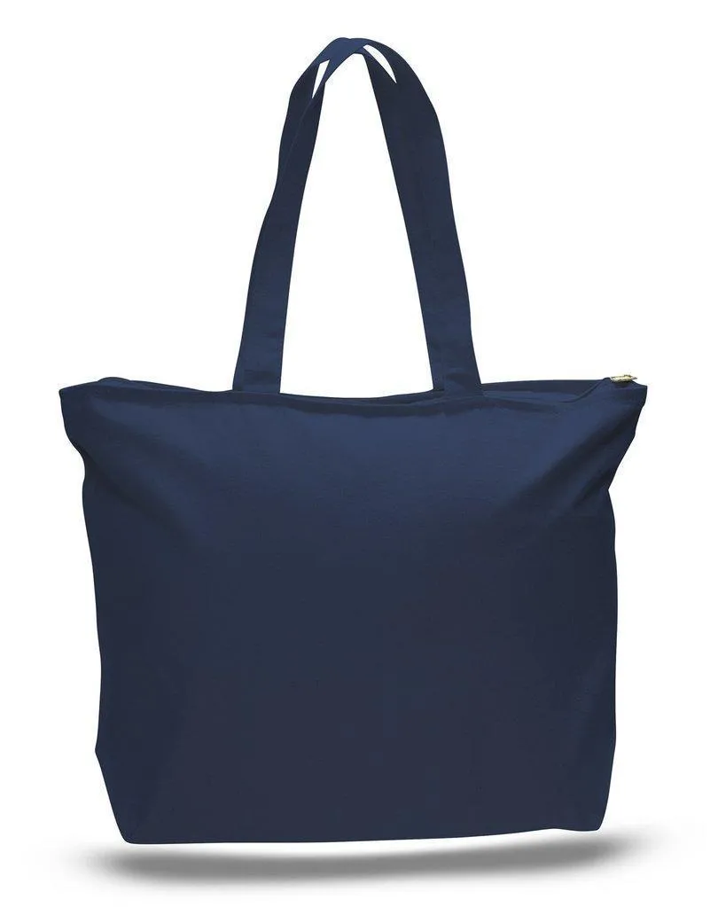 LONG HANDLES HEAVY ZIPPERED CANVAS TOTE BAG