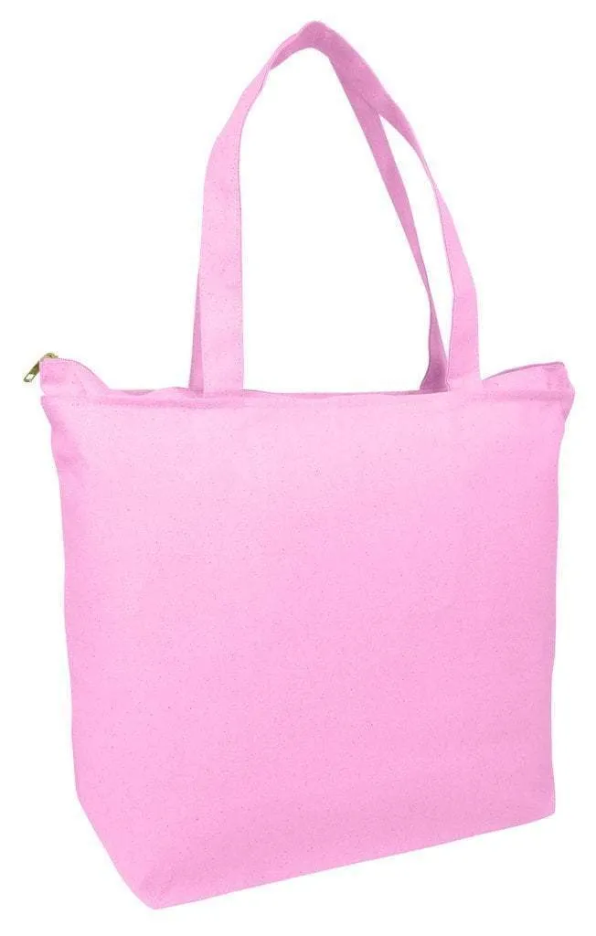 LONG HANDLES HEAVY ZIPPERED CANVAS TOTE BAG