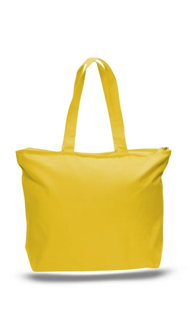 LONG HANDLES HEAVY ZIPPERED CANVAS TOTE BAG