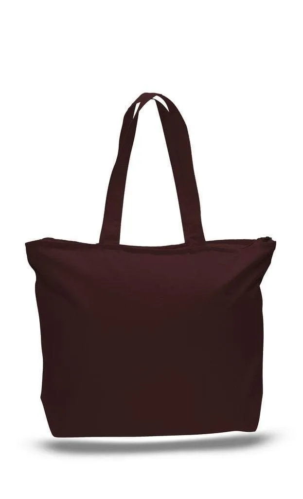 LONG HANDLES HEAVY ZIPPERED CANVAS TOTE BAG