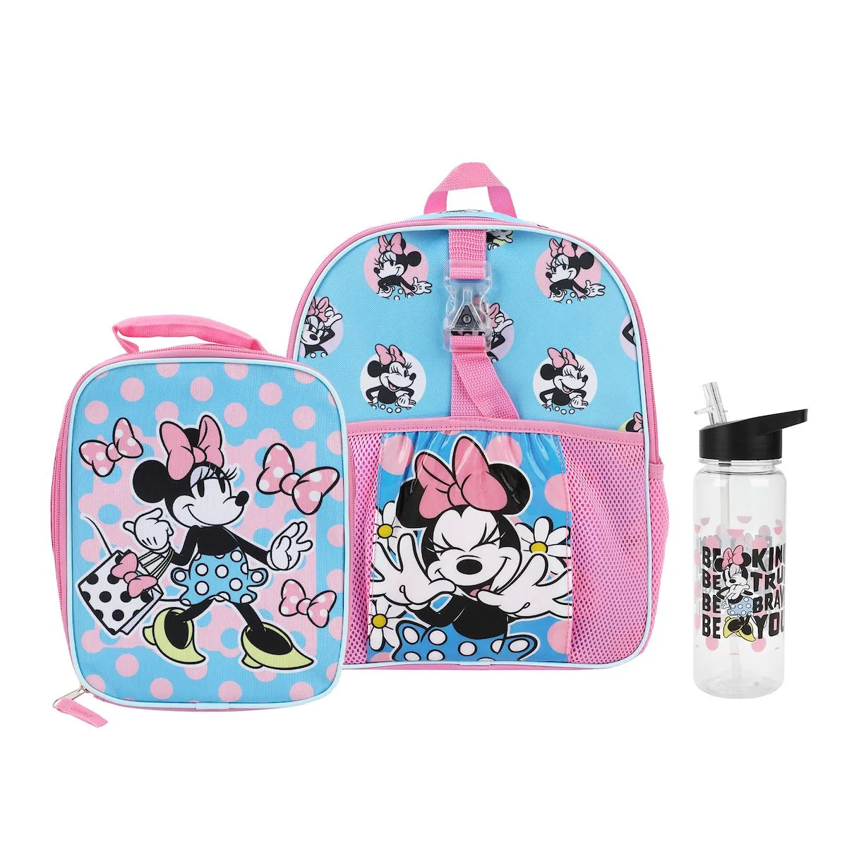 Minnie Mouse Be Kind Be True Be Brave Be You Kids 14" Backpack and Lunch Bag 4 Piece Set