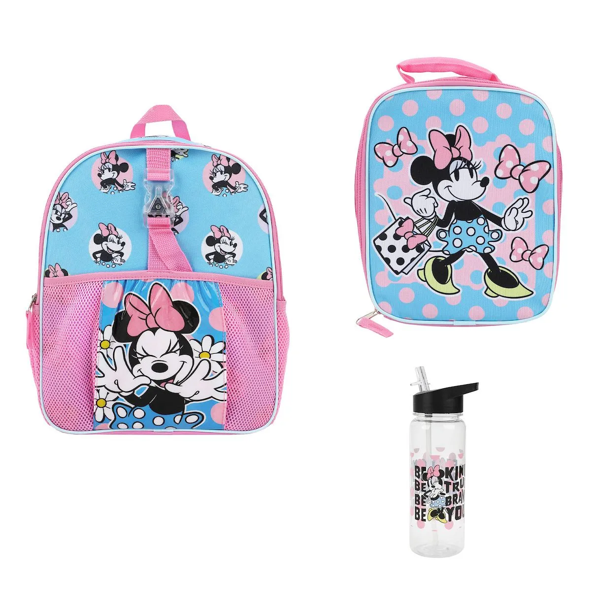 Minnie Mouse Be Kind Be True Be Brave Be You Kids 14" Backpack and Lunch Bag 4 Piece Set