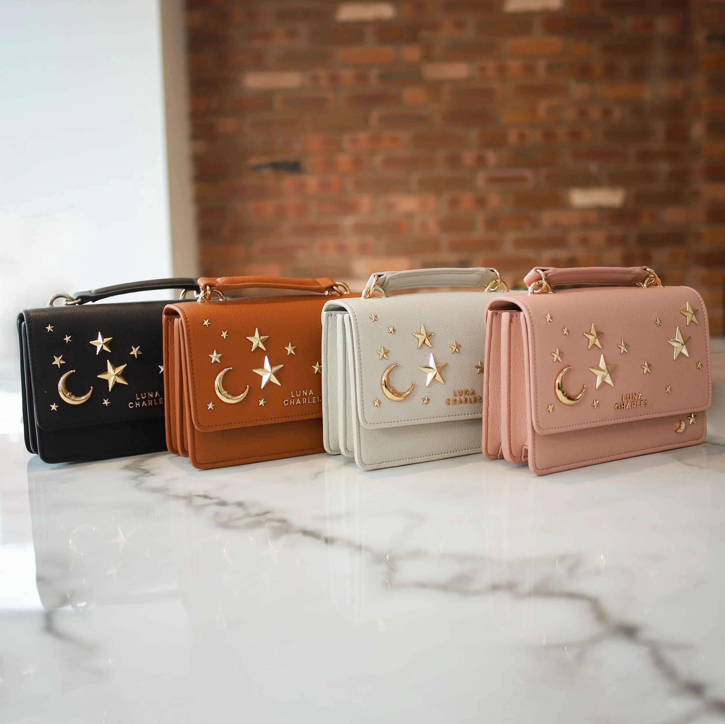 Nova Star Studded Handbag - Tan & Gold