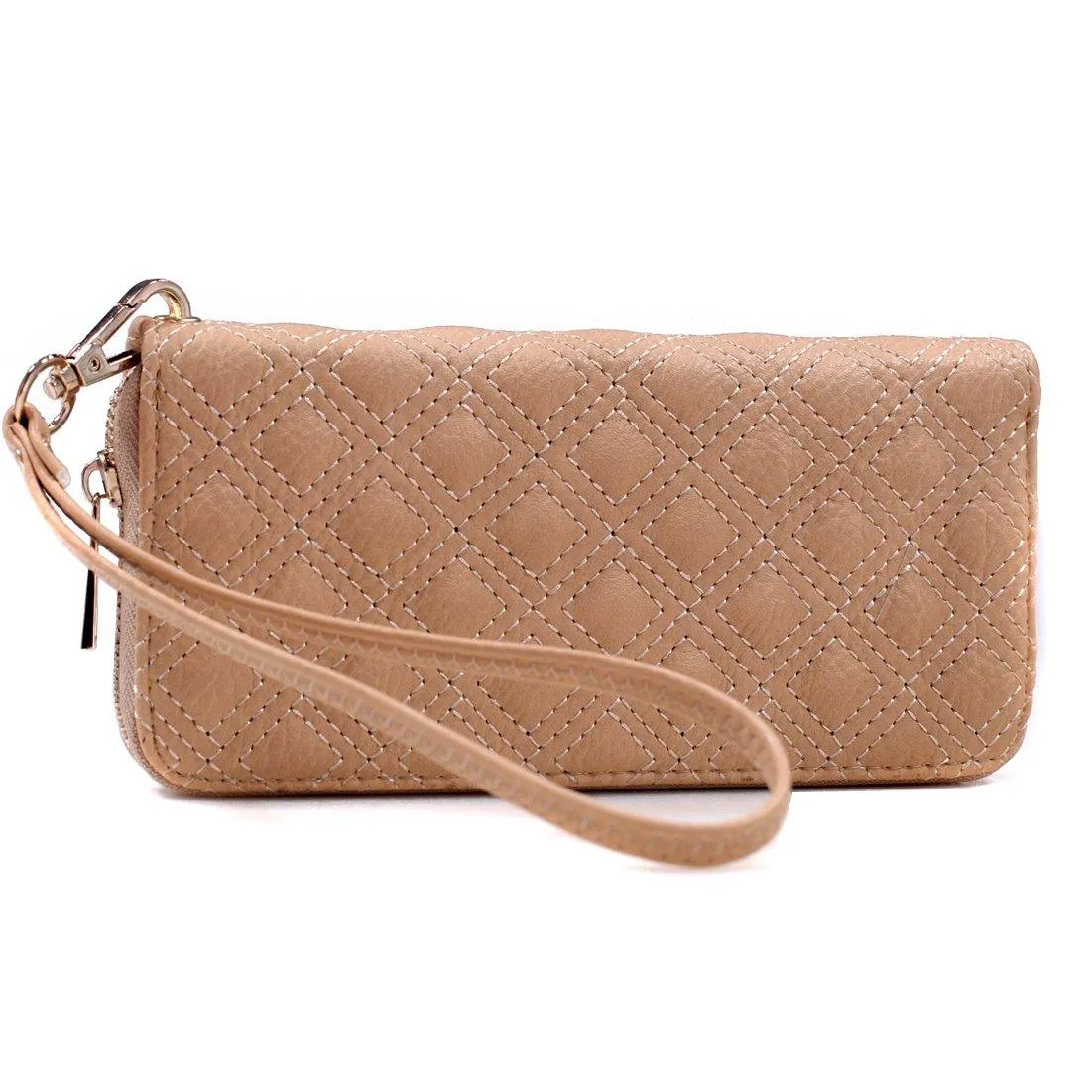 Quilted Zip-Around Wallet With Detachable Wristlet Strap