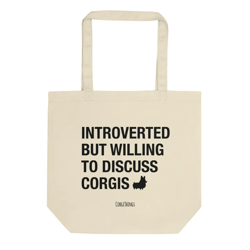 "Introverted" Corgi Canvas Tote Bag