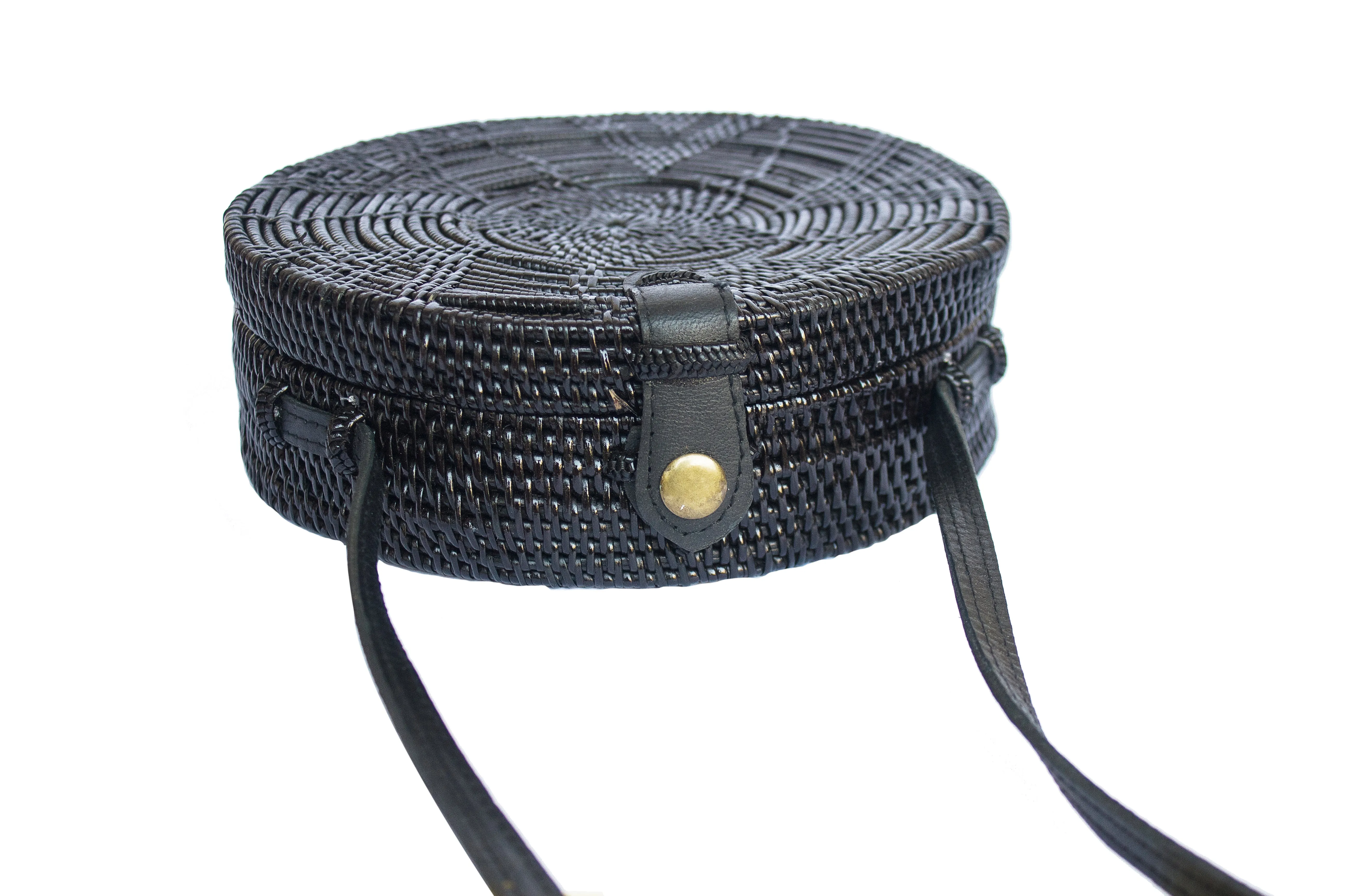 Round Bali Rattan Bag-Black