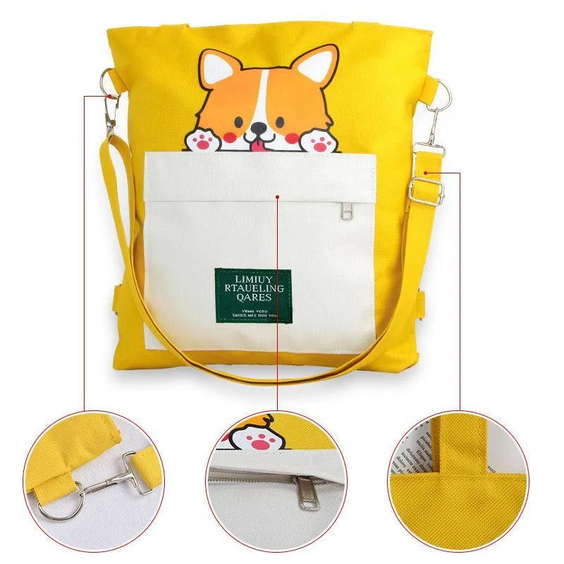 Shiba Inu Kawaii Cartoon Shoulder Bag - Akita Dog Lover Gift Tote Bag