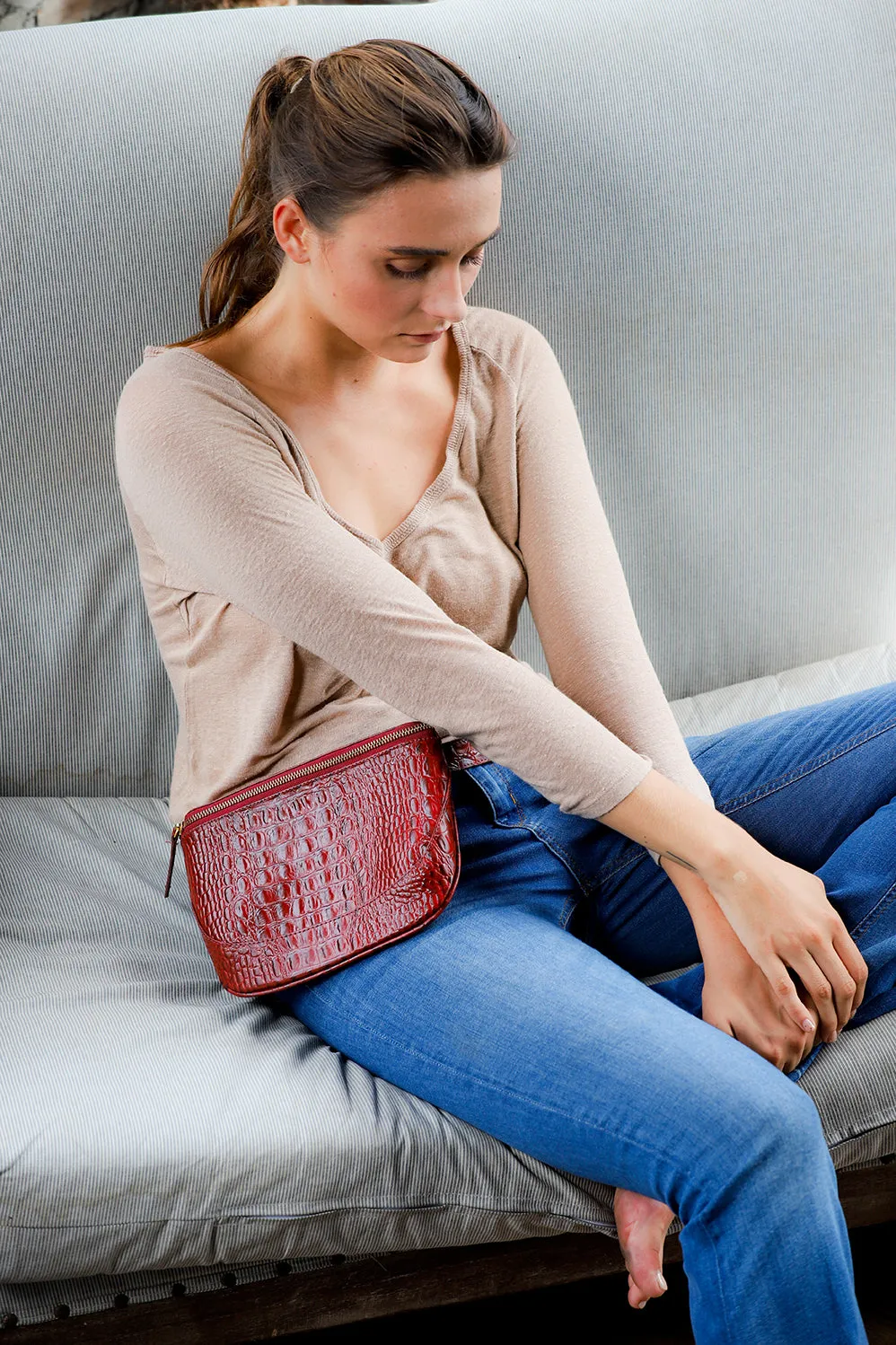 Soho-Croco Belt Bag-Burgundy