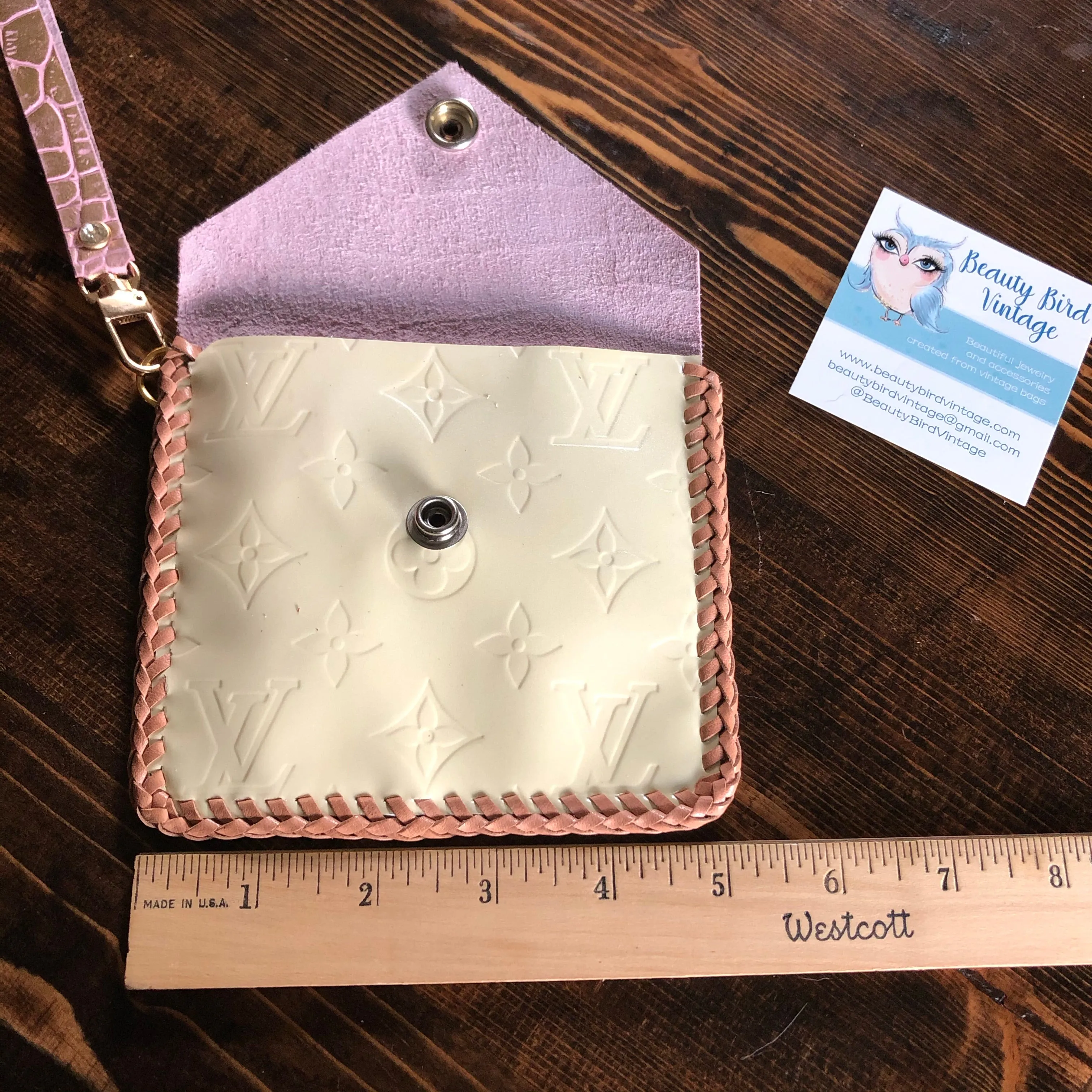 The Cardinal - Cream Vernis & Pink Vintage Card Holder/Wallet/Keychain