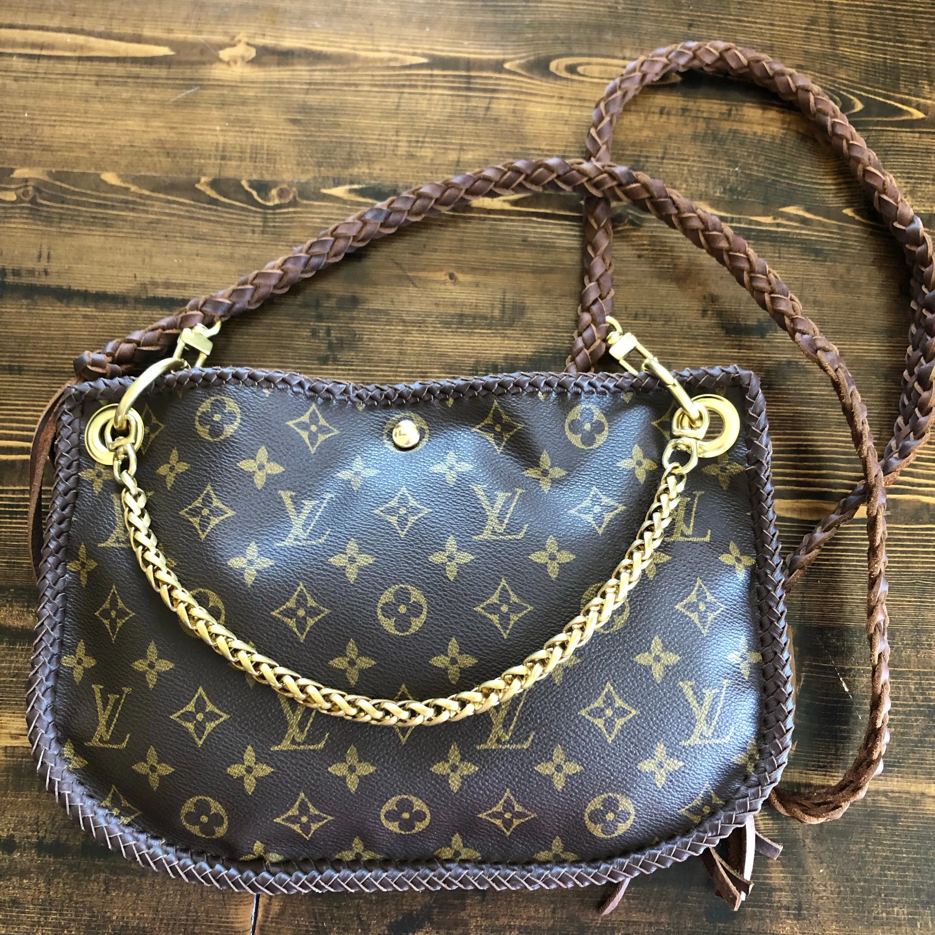 The Peacock - Vintage Monogram Hobo Crossbody - Brass Hardware