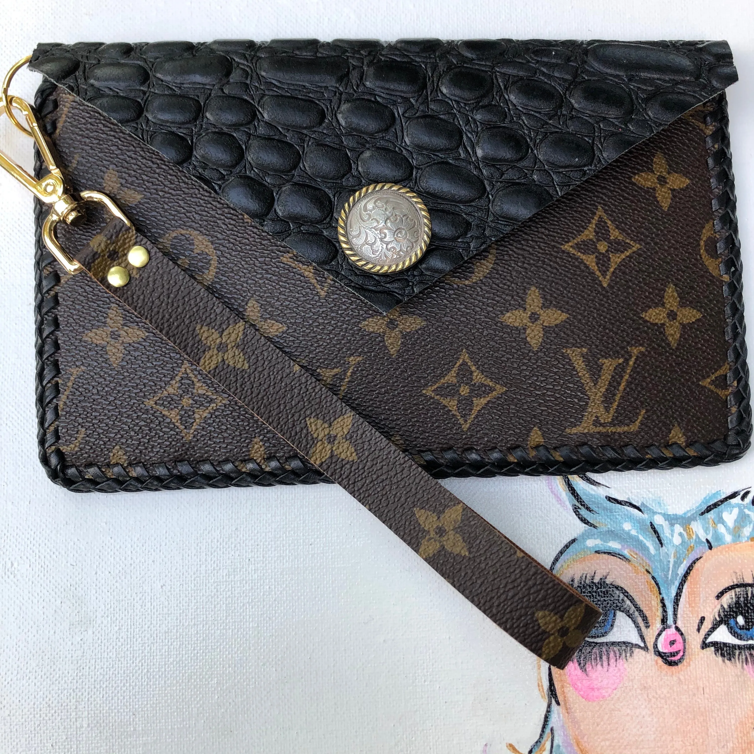 The Wren - Black Vintage Wristlet Bag | Upcycled