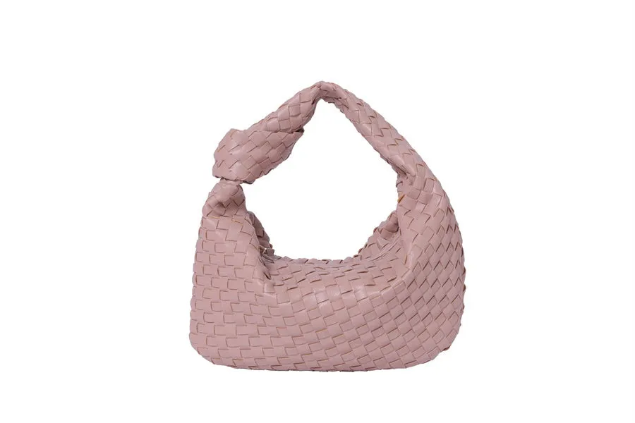 WOVEN FAUX LEATHER SHOULDER BAG | TAUPE